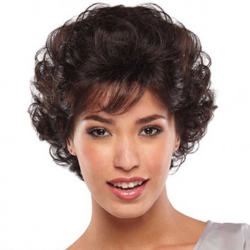 Buy Dark Brown Short Curly Wavy Wig with Hair Bangs Fashion Tanzania