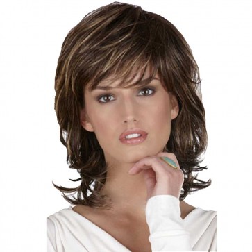 Medium Length Natural Wave Brown with Blonde Wigs With Bangs Dakar