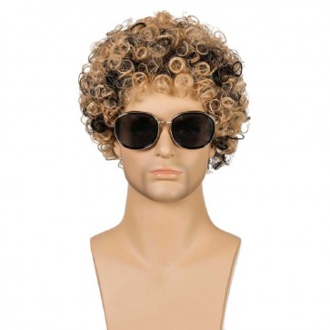 Mens Hair Wig Moustache Short Curly Halloween Wigs 1
