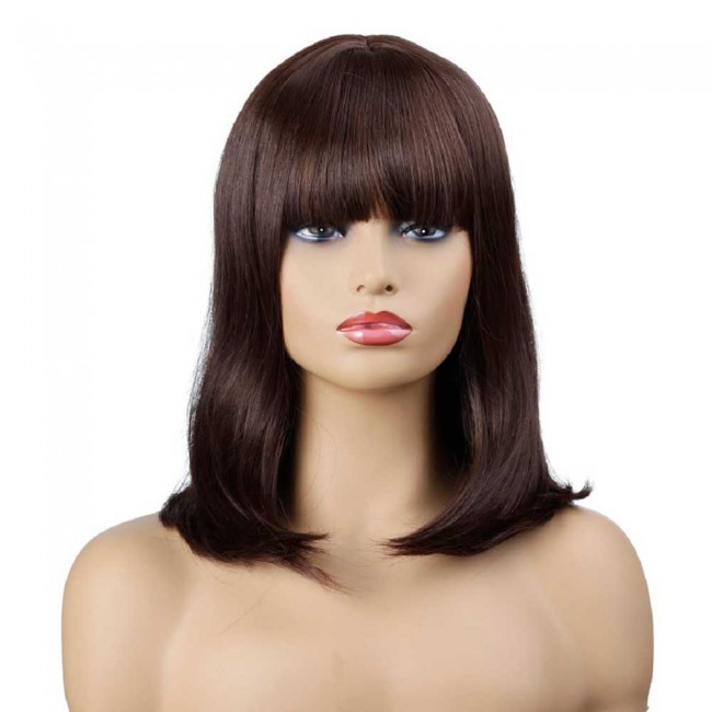 Buy Brown Short Straight Wig With Flat Bangs Layed Bob Straight in Durban