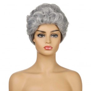 Buy Short Curly Silver Gray Pixie Fluffy Wig for Old Grandma Cosplay Soweto