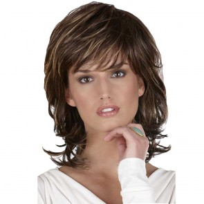 Medium Length Natural Wave Brown with Blonde Wigs With Bangs Dakar