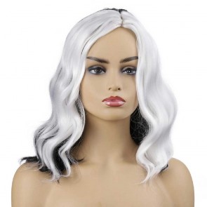 Short Bob Wavy Curly Black and White Wig For Women Cosplays Orange Free State