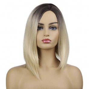 Buy Shoulder Length Long Blonde with Black Roots Wigs for Girls Wig