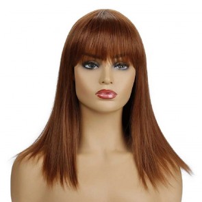 Long Natural Brown Straight Synthetic Layered Wigs with Bangs For Sale