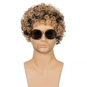 Mens Hair Wig Moustache Short Curly Halloween Wigs 1