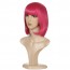 Shoulder Length Straight Rose Red Hair Bob Wigs with Bangs 6