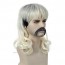 Joe Exotic Dark Roots Blonde Wig with Mustache and 6 Earrings 3